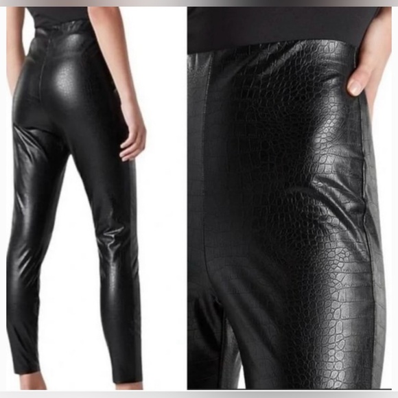 7 For All Mankind - Vegan Faux Crocodile Embossed Stretch Pants - Black - Medium - Picture 1 of 8